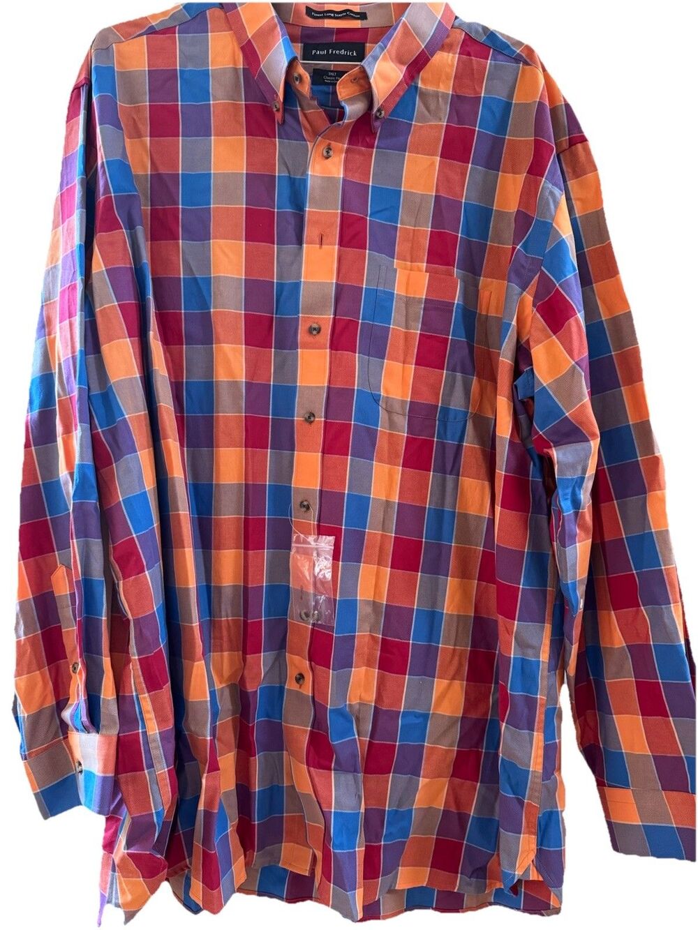 Paul Frederick Size 3XLT Long Sleeve Button Up Bright Multicolor Check Shirt NWT